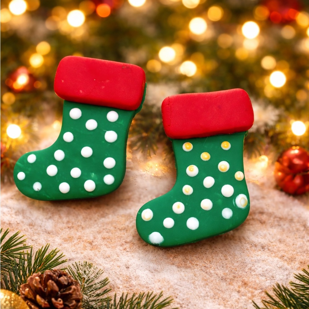Festive Green and Red Polka Dot Handmade Polymer Clay Earrings